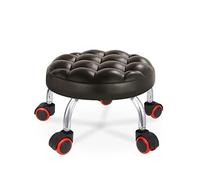 360° Rotating Low Roller Seat with Leather Cushion & Backrest - Compact Stool Chair for Home, Office, and Salon Use - Comfortable & Stylish Small Wheel Stool