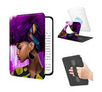 360 Rotating Magnetic Detachable Case for 6" All-New Kindle 10th Generation 2019 Release with Hand Strap, Clear Back Stand Auto Wake/Sleep,American Woman with Purple Hair