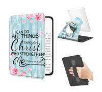 360 Rotating Magnetic Detachable Case for 6" Basic Kindle 11th Generation 2022/2024 with Hand Strap, Clear Back Stand Auto Wake/Sleep,Bible Verses Philippians 4-13