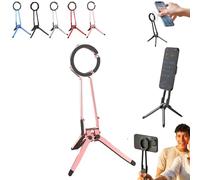 360° Rotating Magnetic Phone Stand, Foldable Magnetic Phone Holder, Carabiner Mounted Stand, Cell Stand Holder with Non-Slip Base (Pink)