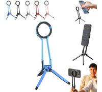 360° Rotating Magnetic Phone Stand, Foldable Magnetic Phone Holder, Carabiner Mounted Stand, Cell Stand Holder with Non-Slip Base (Blue)