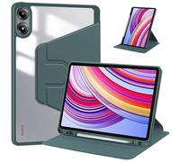360 Rotating Magnetic Smart Cover Suitable For Xiaomi Redmi Pad Pro 12.1inch 2024 With Pen Holder Clear Acrylic Stand Case(Dark green)
