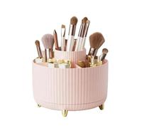 360° Rotating Makeup Organiser, Make Up Brush Holder with 5 Compartments, Desk Storage Container for Bedroom Dressing Table Cosmetics Organizer, Office Stationery Storage, Desktop Pen Holders (Pink)