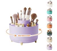 360° Rotating Makeup Organiser, Make Up Brush Holder with 5 Compartments, Desk Storage Container for Bedroom Dressing Table Cosmetics Organizer, Office Stationery Storage, Desktop Pen Holders (Purple)