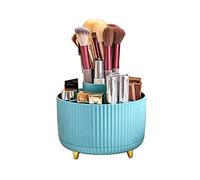 360° Rotating Makeup Organiser, Makeup Brush Holder with 5 Compartments for Cosmetics Perfume Jewellery Display Stand Box, Perfect for Dressing Table Bathroom Office Stationery Storage (Light blue)