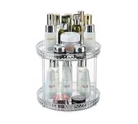 360° Rotating Makeup Organizer Bathroom Carousel Spinning Holder Rack, Large Capacity Cosmetics Storage Vanity Shelf Countertop Fits Cosmetics, Perfume, Skin Care, Lipsticks (2 Tiers, Clear)