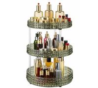 360° Rotating Makeup Organizer Bathroom Carousel Spinning Holder Rack, Large Capacity Cosmetics Storage Vanity Shelf Countertop Fits Cosmetics, Perfume, Skin Care, Lipsticks (3 Tiers, Green)