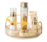 360 Rotating Makeup Organizer, Bathroom Cosmetic Holder Rack Large Capacity Cosmetic Organisers for Lipsticks, Nail Care, Skincare, Perfume, Ideal Desk Organizer for Dresser and Kitchen (Golden)