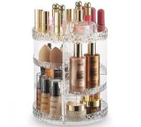 360 Rotating Makeup Organizer Diamond Design - Adjustable Shelf Height and Fully Rotatable - The Perfect Round Spinning Cosmetic Organizer for Bedroom Dresser or Vanity Countertop Storage (Clear)