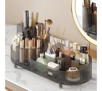 360° Rotating Makeup Organizer for Vanity - Large Capacity Cosmetic Display Case Countertop Cosmetic Storage Holder with Makeup Brush Holders （Gray）