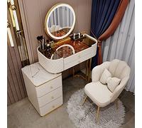 360° Rotating Makeup Vani with Dimmable 3 Color LED Lights Modern Tempered s Dressing Table with Upholstered Stool White h Slish Makeup Set.