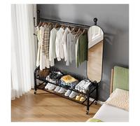 360° Rotating Mirror Clothing Rack, Space-Saving Mobile Shelf, Freestanding Coat Hanger for Bedroom, Office, Hallway - Black, 165x35x100cm