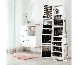 360 Rotating Mirrored Jewelry Cabinet Free Standing Jewelry Armoire