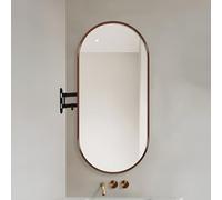 360° Rotating Oval Bathroom Corner Mirror with Adjustable Arm HD Anti-Fog Makeup Mirror Metal Frame Walnut Finish 40x70cm / 15.7x27.6in