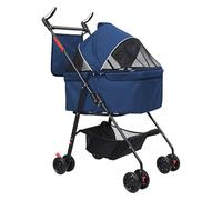 360° Rotating Pet Stroller, Mobility Pet Cart, with Suspension & Rear Brakes, Breathable Oxford Mesh Basket, for Outdoor Walks & Car Storage, for Small Anxious Pets up to 10kg Dark Blue