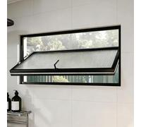 360° Rotating Reeded Glass Window, Replacement Bathroom Windows with Rotatable Handle, Embedded Shed Window for Balcony/Living Room/Office(Black,65x30cm/25.6x11.8in)