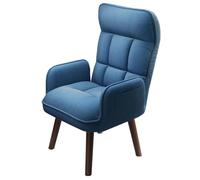 360° Rotating Retro Accent Chair with Adjustable Headrest & Backrest Upholstered Fabric Armchair with Wood Legs Stylish Tub Chair for Living Room Bedroom Office (Blue B)