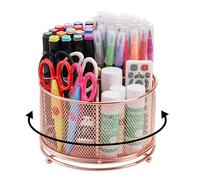 360° Rotating Rose Gold Metal Pen Holder with 4 Compartments for Desk Organization and Stylish Storage