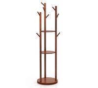 360 Rotating Rotary Coat Rack Standing Wooden Coat Tree with 3 Shelves