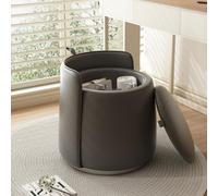 360° Rotating Round Leather Ottoman with Storage Padded Footrest for Couch & Dressing Table Stylish Pouf Chair for Living Room Versatile Footrest with Lid