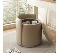 360° Rotating Round Leather Ottoman with Storage Padded Footrest & Lid Stylish Stool for Living Room Couch Dressing Table Versatile Pouf Chair