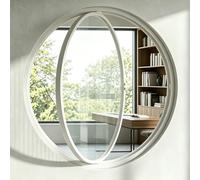 360° Rotating Round Window,Aluminum Frame Round Tempered Glass Window,Round Opening Portlight Porthole Window with Handle,Replacement Ventilation Window,for Bathroom hed(White/Clear,45cm/17.7in)