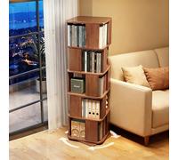 360° Rotating Solid Rubber Wood Boohelf 5Tier FloorStanding Bookcase Tower SpaceSaving Corner Sto Rack for Living Room Bedroom Home Office (Brown)