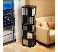 360° Rotating Solid Rubber Wood Boohelf SpaceSaving 5Tier FloorStanding Bookcase Tower for Living Room Bedroom Home Office Corner Sto Rack (Black)