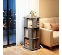 360° Rotating Solid Rubber Wood Boohelf SpaceSaving FloorStanding Bookcase Tower 3Tier Corner Sto Rack for Living Room Bedroom Home Office (Grey)