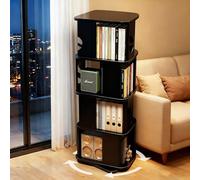 360° Rotating Solid Rubber Wood Boohelf4Tier FloorStanding Bookcase Tower SpaceSaving Corner Sto Rack for Living Room Bedroom Home Office (Black)