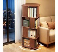 360° Rotating Solid Rubber Wood Boohelf4Tier FloorStanding Bookcase Tower SpaceSaving Corner Sto Rack for Living Room Bedroom & Home Office (Brown)