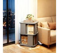 360° Rotating Solid Rubber Wood BoohelfSpaceSaving 2Tier Bookcase for Living Room Bedroom & Home Office Grey Corner Sto Display Rack