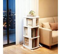 360° Rotating Solid Rubber Wood BoohelfSpaceSaving 3Tier Bookcase Tower for Living Room Bedroom & Home Office Corner Sto Display Rack (White)