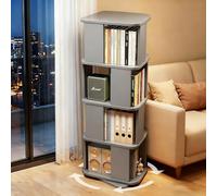 360° Rotating Solid Rubber Wood BoohelfSpaceSaving 4Tier Bookcase Tower for Living Room Bedroom & Home Office (Grey) Corner Sto Display Rack