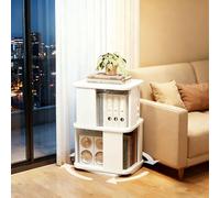 360° Rotating Solid Rubber Wood BoohelfSpaceSaving FloorStanding Bookcase Tower 2Tier Corner Sto Rack for Living Room Bedroom Home Office (White)