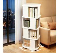 360° Rotating Solid Rubber Wood BoohelfWhite 4Tier FloorStanding Bookcase Tower SpaceSaving Corner Sto Rack for Living Room Bedroom Home Office