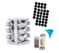360° Rotating Spice Rack, 20-Jar Seasoning Organiser With Erasable Labels And Funnel, Square Carousel Free Standing Rack For Kitchen