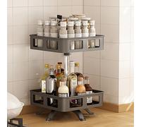 360° Rotating Spice Rack - Steel Lazy Susan Kitchen Organiser - Height Adjustable Revolving Spice Turntable For Pantry, Countertop, Cabinet And Bathroom Storage,Black B-2 Tier