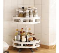 360° Rotating Spice Rack - Steel Lazy Susan Kitchen Organiser - Height Adjustable Revolving Spice Turntable For Pantry, Countertop, Cabinet And Bathroom Storage,WhiteA-2 Tier