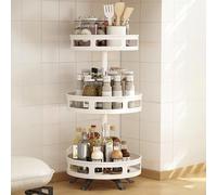360° Rotating Spice Rack - Steel Lazy Susan Kitchen Organiser - Height Adjustable Revolving Spice Turntable For Pantry, Countertop, Cabinet And Bathroom Storage,WhiteA-3 Tier