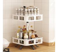 360° Rotating Spice Rack - Steel Lazy Susan Kitchen Organiser - Height Adjustable Revolving Spice Turntable For Pantry, Countertop, Cabinet And Bathroom Storage,White B-2 Tier