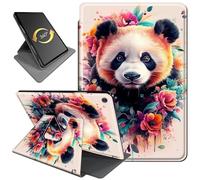360°Rotating Stand Case for 10.1" Fire HD 10 Tablet (9th/7th/5th Gen, 2019/2017/2015 Release), PU Leather Folio Durable Shockproof Protective Case with Auto Wake/Sleep, Flower Panda