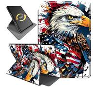 360°Rotating Stand Case for 10.1" Fire HD 10 Tablet (9th/7th/5th Gen, 2019/2017/2015 Release), PU Leather Folio Durable Shockproof Protective Case with Auto Wake/Sleep, Eagle American Flag
