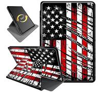 360°Rotating Stand Case for 10.1" Fire HD 10 Tablet (9th/7th/5th Gen, 2019/2017/2015 Release), PU Leather Folio Durable Shockproof Protective Case with Auto Wake/Sleep, American Flag