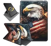 360°Rotating Stand Case for 10.1" Fire HD 10 Tablet (9th/7th/5th Gen, 2019/2017/2015 Release), PU Leather Folio Durable Shockproof Protective Case with Auto Wake/Sleep, American Flag Eagle
