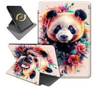 360°Rotating Stand Case for 6.8" Kindle Paperwhite (11th Generation-2021) & Kindle Paperwhite Signature Edition, Durable PU Leather Cover with Auto Wake/Sleep for Men, Women, Flower Panda