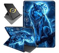 360° Rotating Stand Case for 6" Kindle 10th Generation (2019, Model: J9G29R), PU Leather Folio Cover with Auto Wake/Sleep, Durable Shockproof Protective Case for Men, Women, Wolf Under The Moon