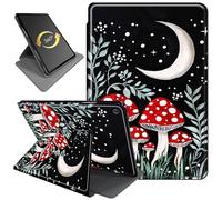 360°Rotating Stand Case for Amazon Fire HD 10 Tablet (13th Gen, 2023 Release) 10.1", PU Leather Folio Durable Shockproof Protective Case with Auto Wake/Sleep for Men Women, Snowflake Mushroom Moon