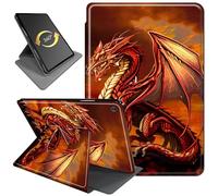 360°Rotating Stand Case for Amazon Fire HD 10 Tablet (13th Gen, 2023 Release) 10.1", PU Leather Folio Durable Shockproof Protective Case with Auto Wake/Sleep for Men Women, Red Dragon