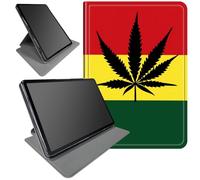 360° Rotating Stand Case for Kindle Fire 7 Tablet and Fire 7 Kids Tablet (12th Gen, 2022 Release)- Smart Protective Cover with Auto Wake/Sleep,Rastafarian Flag with Leaf